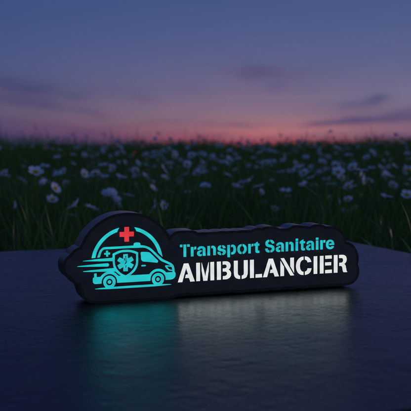 Mini Enseigne LED Transport Sanitaire Ambulancier - vue crépuscule