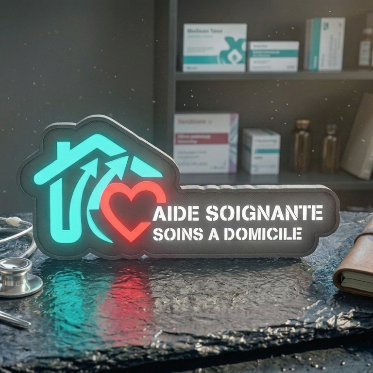 Mini Enseigne LED Véhicule – Aide-Soignante à Domicile